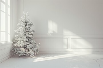 Fototapeta premium シンプルなクリスマスツリーを飾った美しい部屋 シンプルモダンインテリア