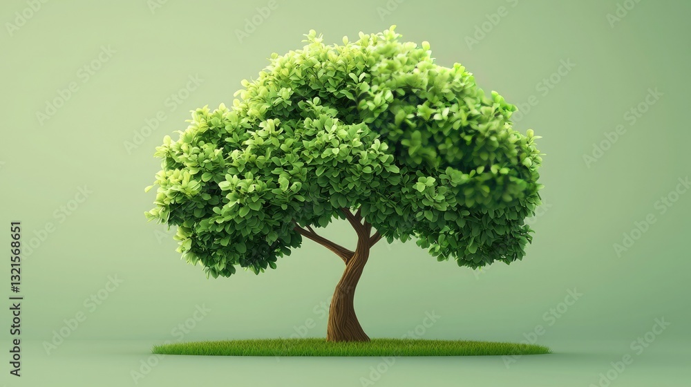 Poster A tree icon with vibrant green foliage and a curved trunk, set on a gradient backdrop 