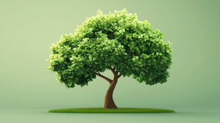 A tree icon with vibrant green foliage and a curved trunk, set on a gradient backdrop 