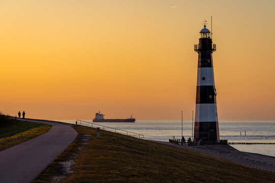 Breskens Lighthouse by sunset, Province Zeeland, The Netherlands