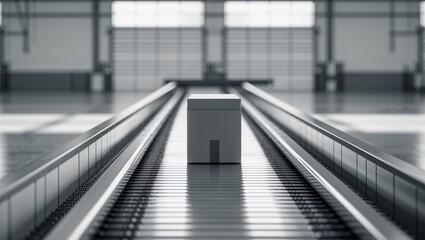 Fototapeta premium Package on Conveyor Belt in Modern Warehouse Environment