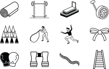 Fitness Equipment Icons Gym, Exercise, Sports, Wellness, Recreation