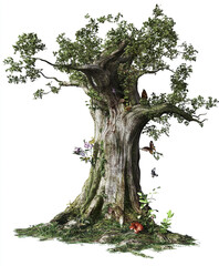 Fototapeta premium whimsical fairytale forest with towering ancient tree and butterflies