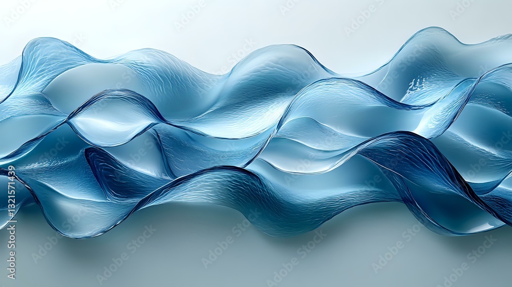 Poster abstract flowing blue waves create dynamic movement against light background, conveying fluidity and
