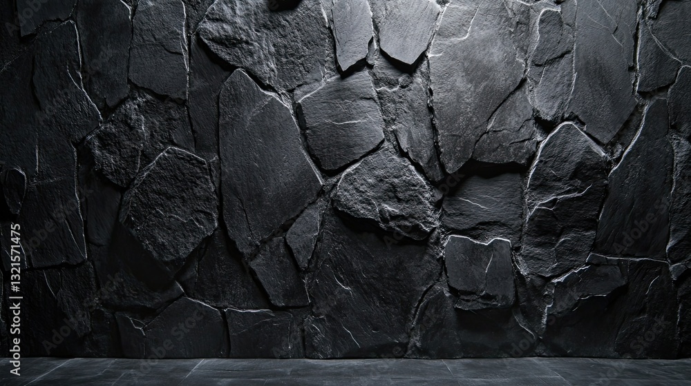 Poster textured black stone backdrop with controlled lighting and dynamic shadow play for bold product show