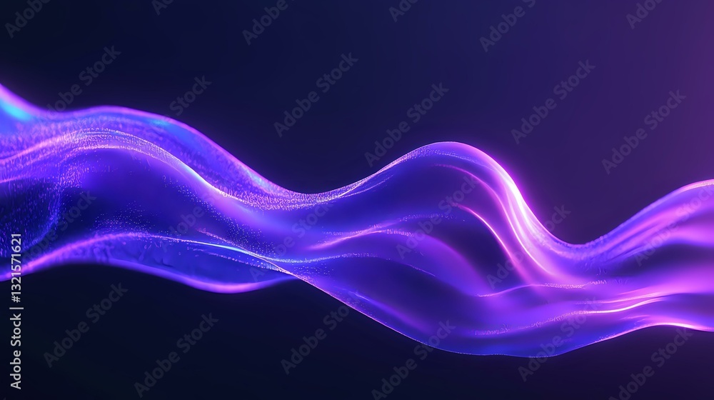 Poster glowing purple and blue wavy lines creating dynamic flowing motion effect against dark background, a