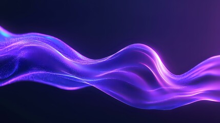 Glowing purple and blue wavy lines creating dynamic flowing motion effect against dark background, abstract light trails with smooth gradient transitions.
