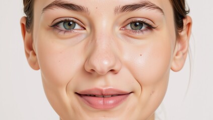 Obraz premium Watercolor-style portrait featuring rose beige foundation shade with round uneven edges and subtle stains on a soft aquarelle template