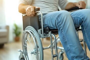 Obraz premium An individual sitting in a wheelchair, showcasing accessibility and mobility