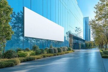 Modern Glass Facade Building with Empty Billboard