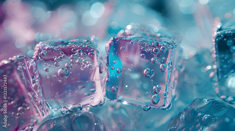 Poster Sparkling ice cube illusion with bubbles