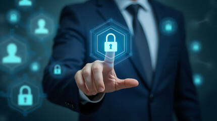 businessman pressing a button