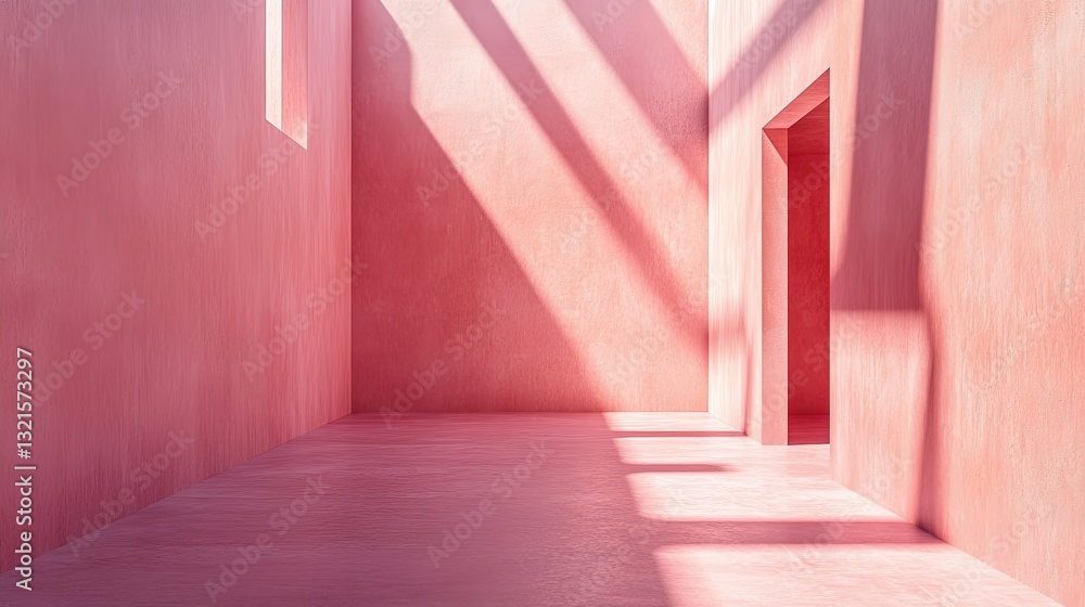 Poster warm pink empty space with smooth walls and gentle natural light casting soft shadows