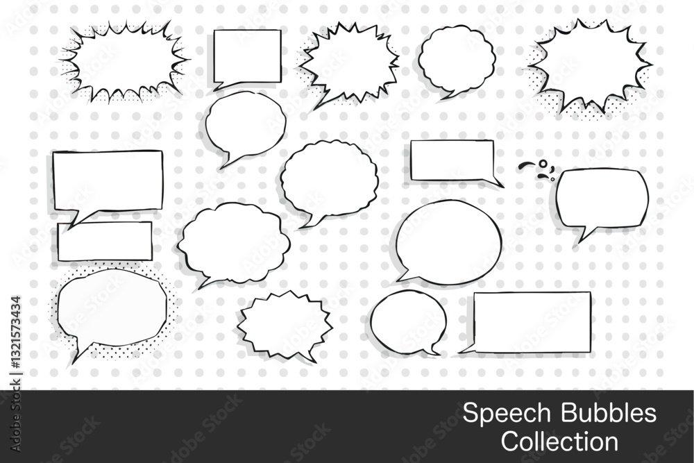 Poster collection of various speech bubbles in different shapes and sizes, perfect for comic or graphic des