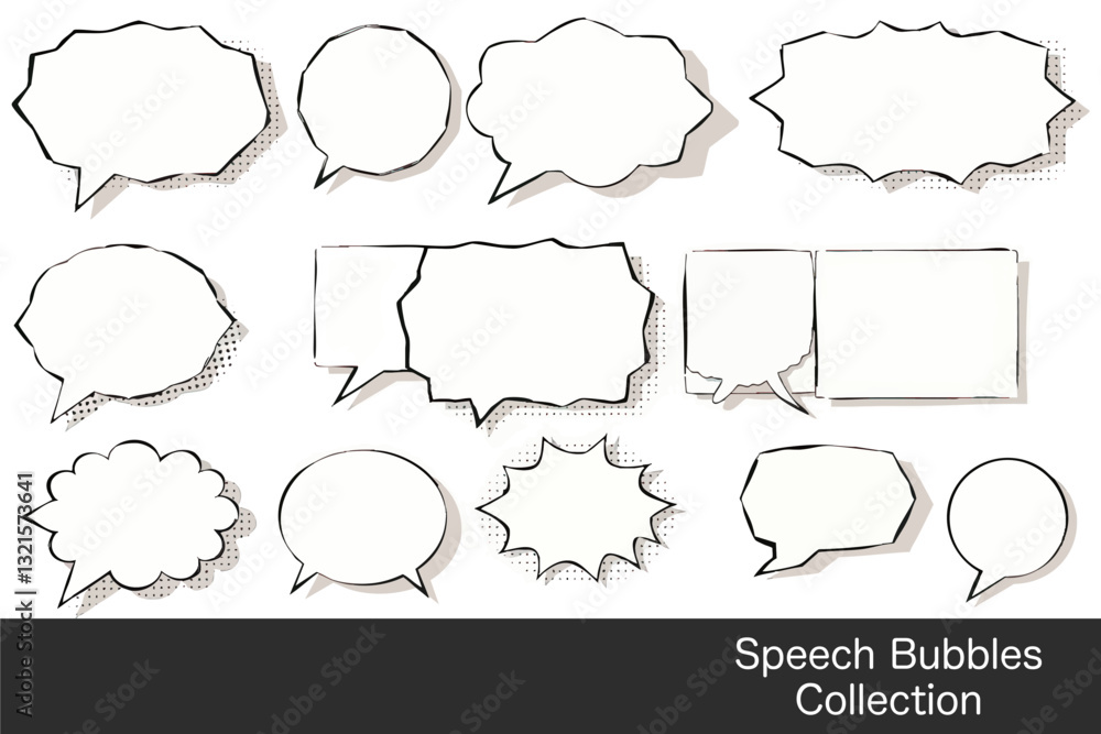 Poster collection of various speech bubbles in different shapes and sizes, perfect for comic or graphic des