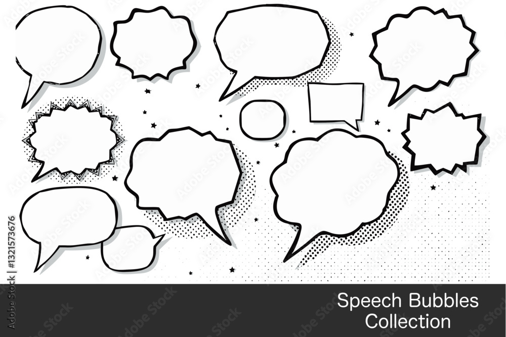 Poster collection of various speech bubbles in different shapes and sizes, ideal for graphic design and com