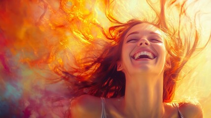 Obraz premium Joyful Woman with Hair Flow