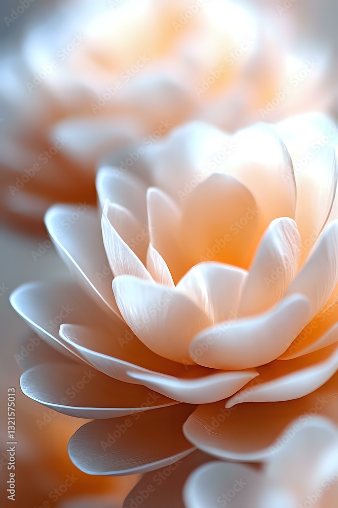 Aufkleber delicate white petals with soft orange glow create dreamy macro composition. gentle curves and layer