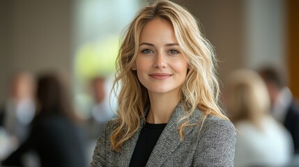 Fototapeta premium Confident Businesswoman Posing in Modern Office Environment with Professional Attire
