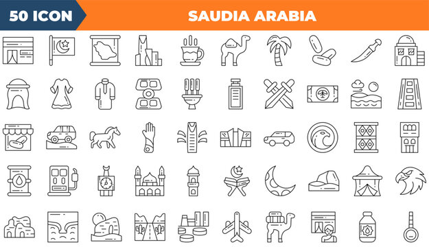 Saudia Arabia icon set. Containing arabia, national, arab,and more. Line vector icons collection.
