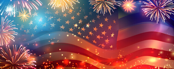 Patriotic fireworks and american flag background