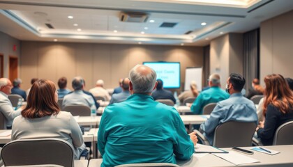 Obraz premium Bariatric surgery seminar presentation in conference room setting