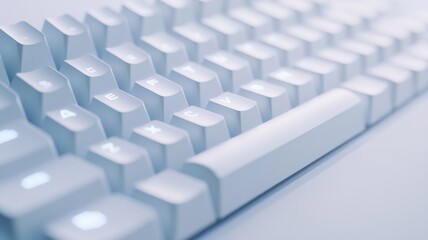 Isolated on white. White Keyboard Close Up on Light Blue Background