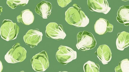 Naklejka premium Vibrant Green Brussels Sprouts Pattern Design for Kitchen Decor