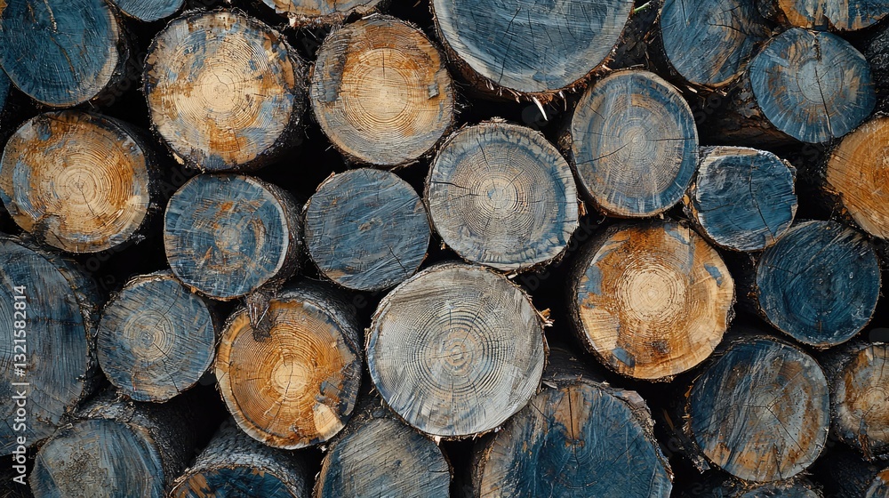 Poster A stack of tree trunks in a logging yard, ready for transport 