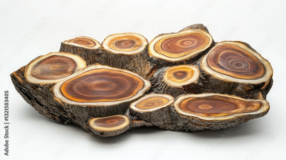 Poster A stack of logs showing tree rings of various sizes and shades of brown. 