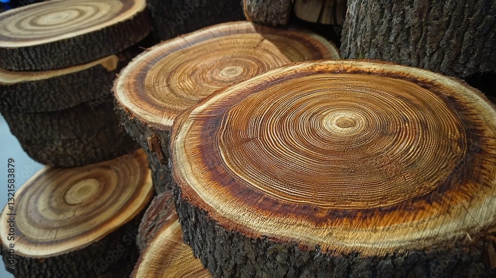 Aufkleber A stack of logs showing tree rings of various sizes and shades of brown. 