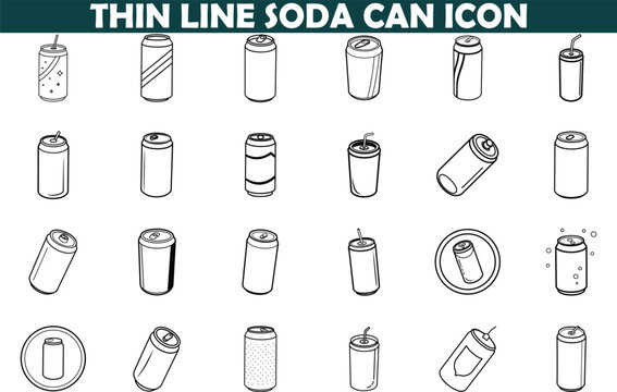 Thin Line Soda Can Icons Beverage, Drink, Aluminum, Refreshment, Collection