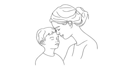 mother child affection one line drawing