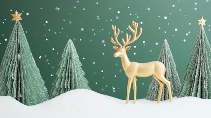 Festive Christmas deer scene with origami trees