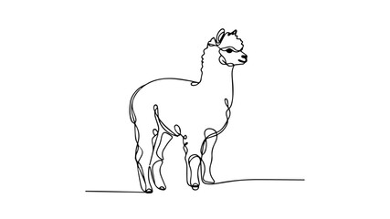 minimalist continuous one line drawing illustration of a realistic alpaga