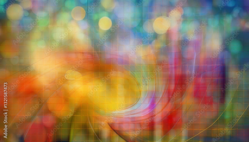 Fototapete vibrant abstract digital background with colorful bokeh and subtle geometric grid pattern for modern design and creative projects

