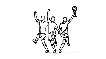 soccer players team celebrating victory one line drawing