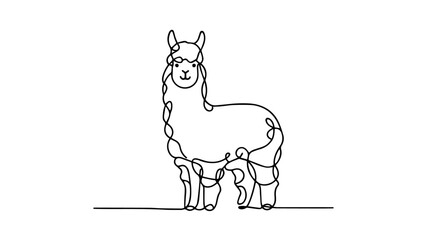 minimalist continuous one line drawing illustration of an alpaca