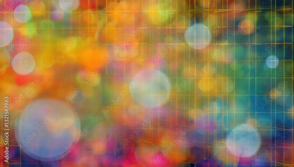Poster vibrant abstract digital background with colorful bokeh and subtle geometric grid pattern for modern