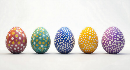 Obraz premium Row of colorful decorative Easter eggs with intricate patterns, festive holiday design for spring celebrations and Easter traditions