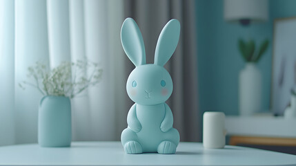 Serene Bunny Decor: A cute turquoise bunny figurine stands center stage on a clean white surface, evoking a sense of gentle calm and simplistic elegance.