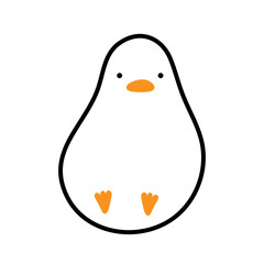 Funny goose character sitting. Hand drawn goose, ducks in doodle style. Cute goose print, design element, sticker. Funny white duck or goose. Isolated hand drawn vector illustration. Fun geese doodle