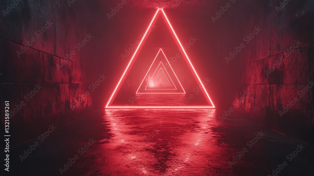 Poster red neon triangle tunnel abstract background