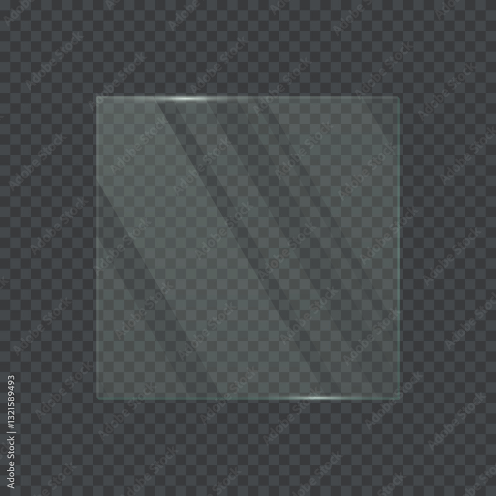 Poster transparent glass frame with square shape. 3d plastic blank screen isolated on on transparent backgr