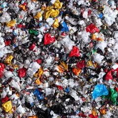 Aerial top down view of generic trash mountain seamless texture pattern