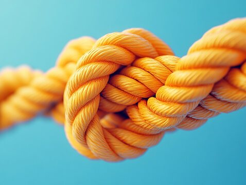 Vibrant orange rope knot against a blue background