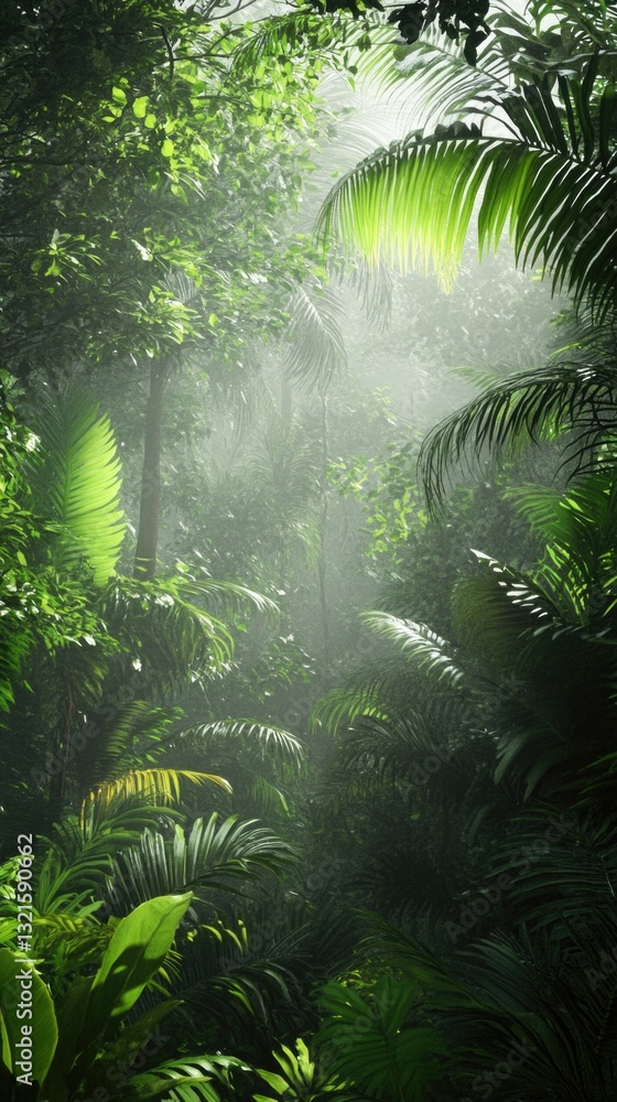 Poster trees in a lush jungle with sunlight filtering through the leaves