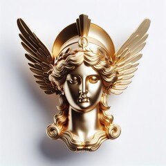 3d metallic gold white statue head of goddess athena Illustration on a white background
