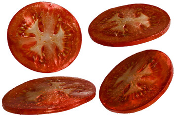 Floating tomato slices in the air