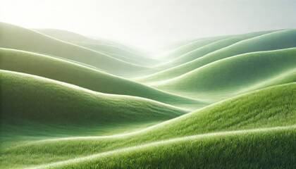 Misty green hills isolated on transparent background, PNG cutout image for landscape backgrounds and nature designs